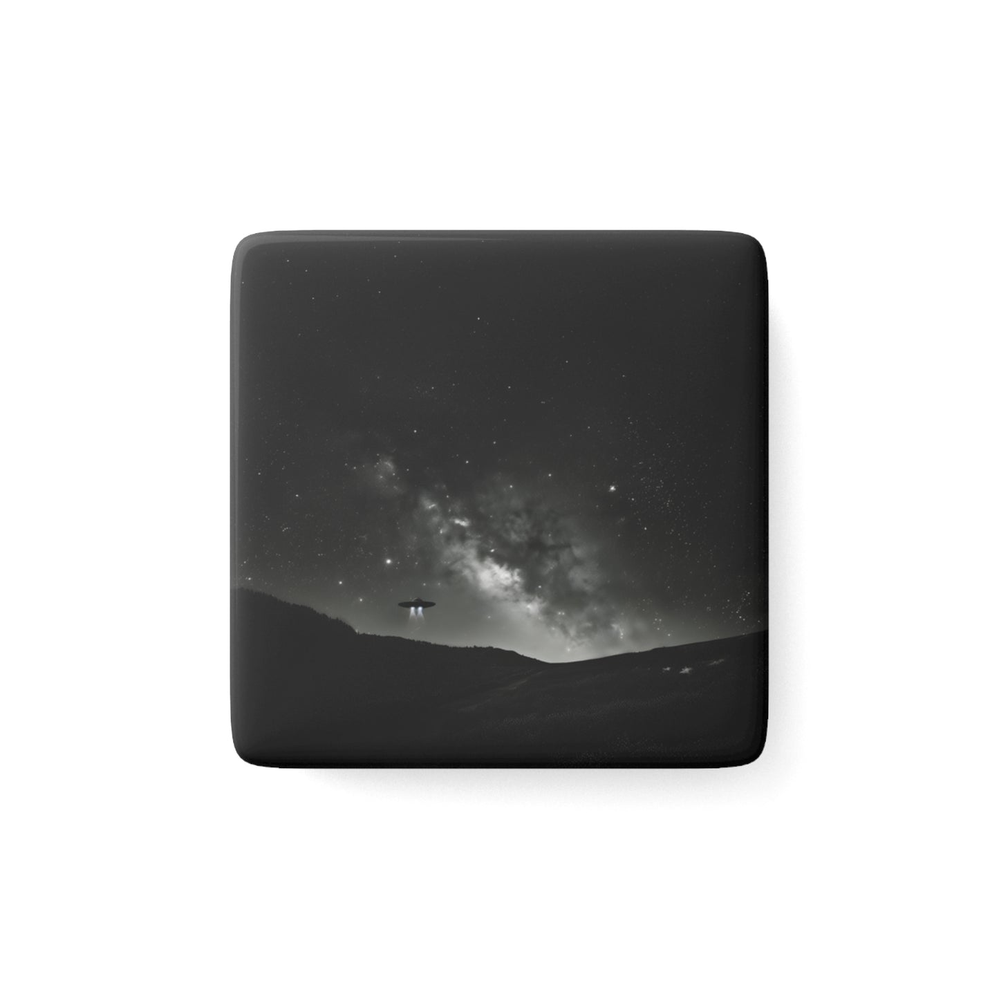 Black and White UFO Porcelain Magnet, Square