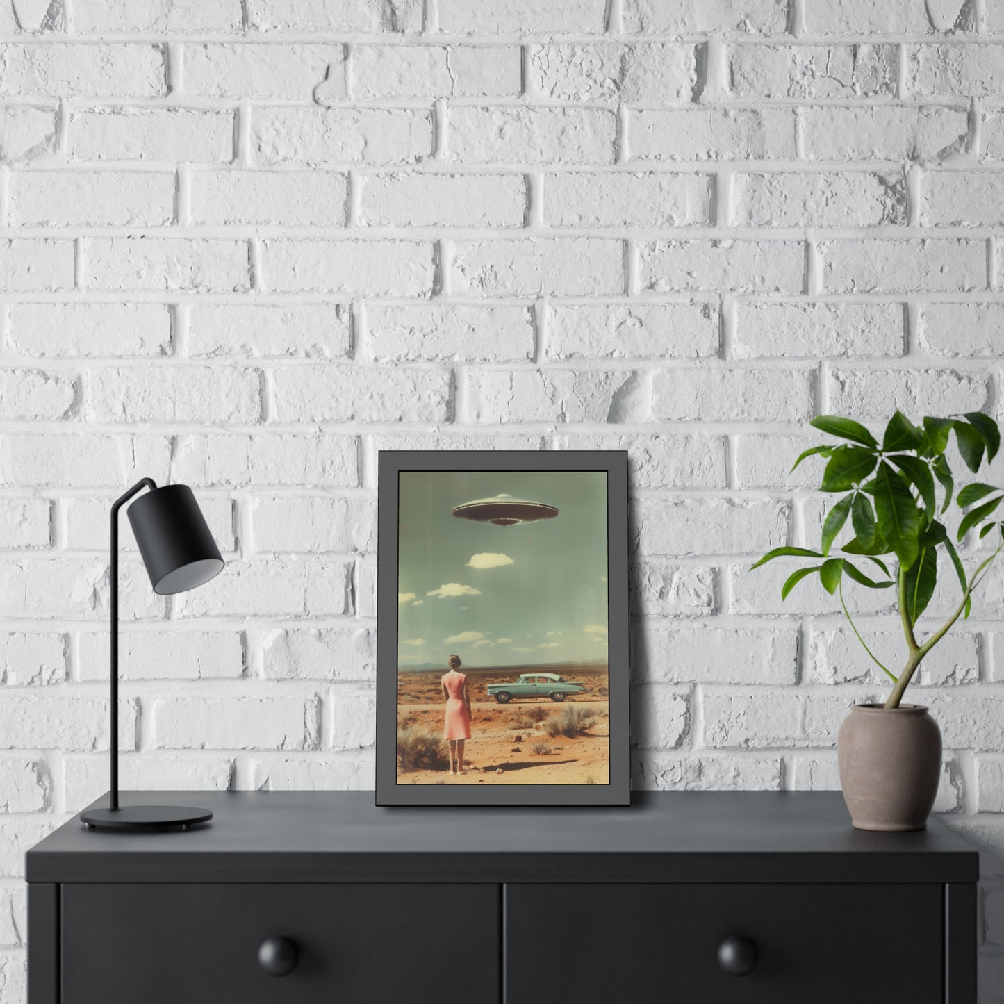 Pink Lady UFO sighting Roswell Wall Print.