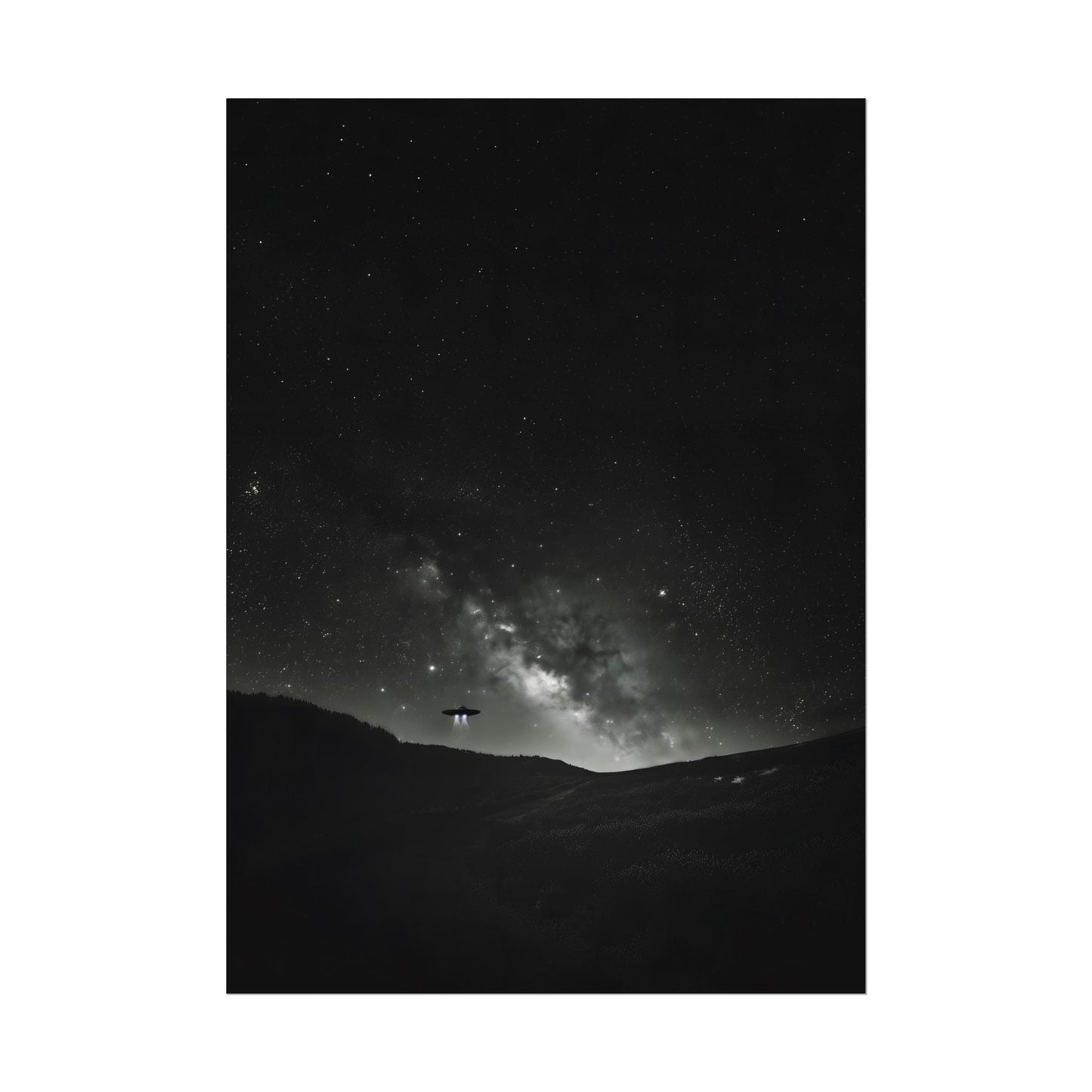 Black and White UFO Galaxy Rolled Print