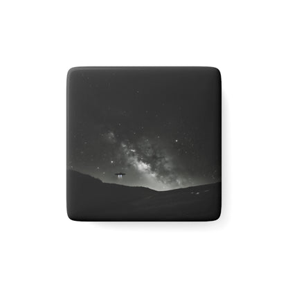 Black and White UFO Porcelain Magnet, Square